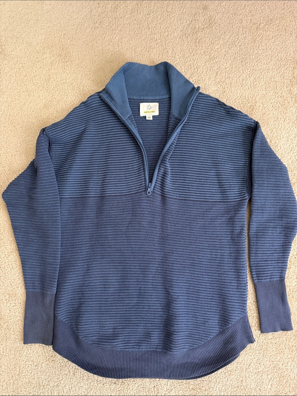 aerie Offline Blue Ribbed Quarter-Zip Pullover Shirt Sweatshirt Small S